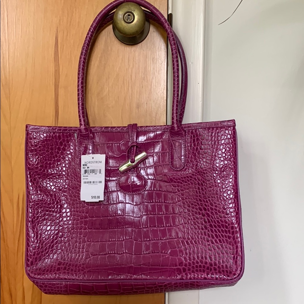 Longchamp Fuchsia Croc-Embossed Tote